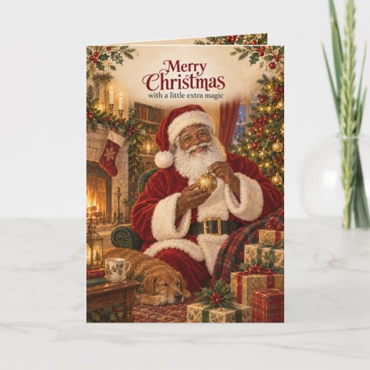 Schwarzer Weihnachtsmann Cozy Fireside Weihnachtsk Karte (Vorderseite)
