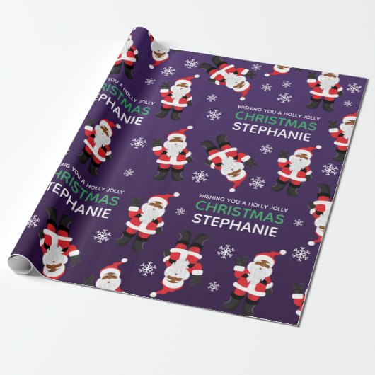 Schwarzer Weihnachtsmann Geschenkpapier (Ungerollt)