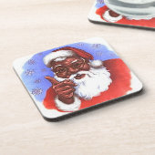 Schwarzer Weihnachtsmann Getränkeuntersetzer (Linke Seite)