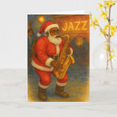 Schwarzer Weihnachtsmann Jazz Saxophon Weihnachtsk Karte (Gelbe Blume)