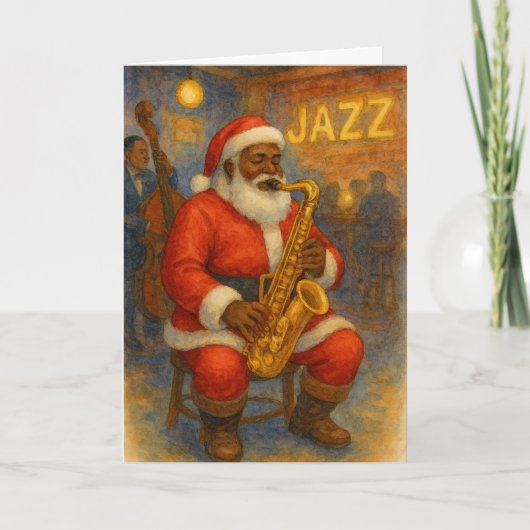 Schwarzer Weihnachtsmann Jazz Saxophon Weihnachtsk Karte (Vorderseite)