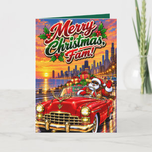 Schwarzer Weihnachtsmann klassisches Auto Chicago Feiertagskarte