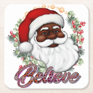 Schwarzer Weihnachtsmann Melanin Man Weihnachtsjub Rechteckiger Pappuntersetzer
