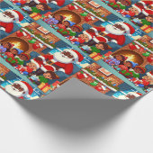 Schwarzer Weihnachtsmann mit Familienverpackungspa Geschenkpapier (Ecke)