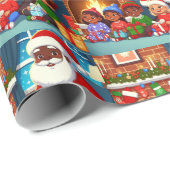 Schwarzer Weihnachtsmann mit Familienverpackungspa Geschenkpapier (Rolleneckpunkt)