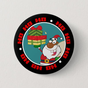 Schwarzer Weihnachtsmann mit Geschenken Button