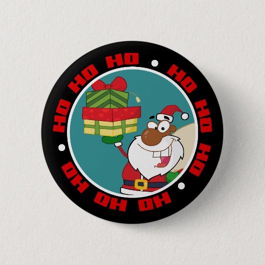 Schwarzer Weihnachtsmann mit Geschenken Button (Vorderseite)