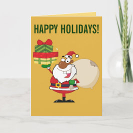 Schwarzer Weihnachtsmann mit Geschenken Feiertagskarte