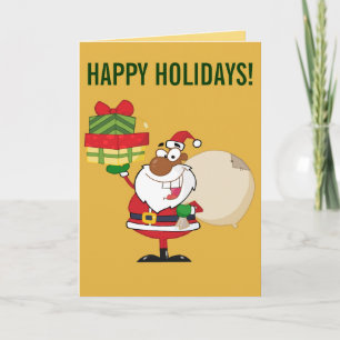 Schwarzer Weihnachtsmann mit Geschenken Feiertagskarte