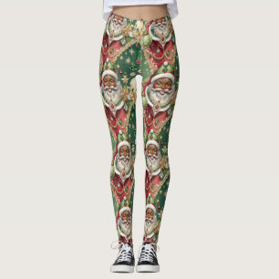 Schwarzer Weihnachtsmann mit Juwelen in Salbeigrün Leggings