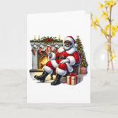 Schwarzer Weihnachtsmann mit Kamin Personalisiert Karte (Gelbe Blume)