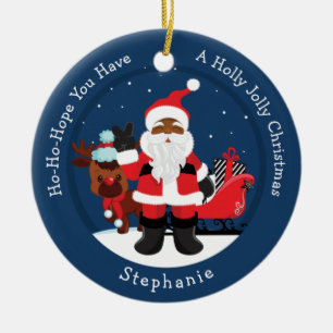 Schwarzer Weihnachtsmann mit Rudolph Keramik Ornament