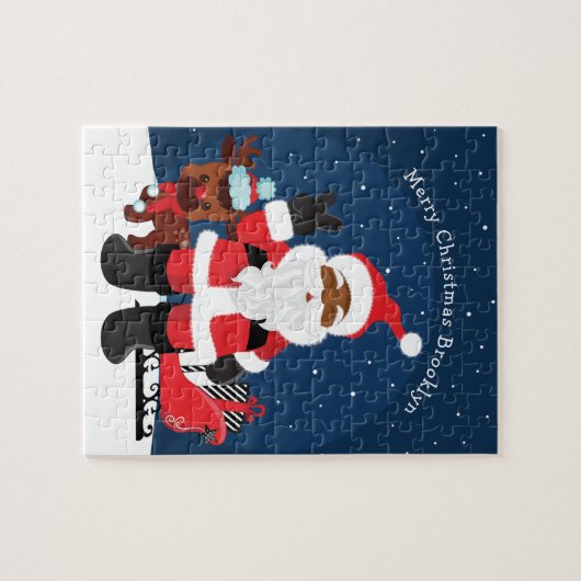 Schwarzer Weihnachtsmann mit Schlitten Puzzle (Horizontal)