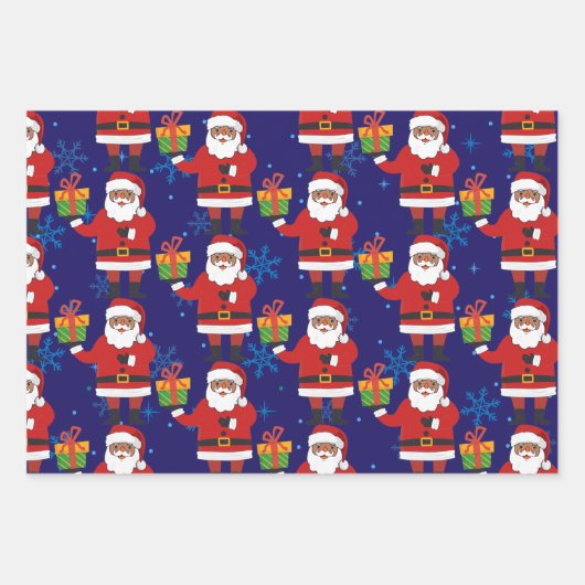 Schwarzer Weihnachtsmann mit Schneeflocken und Ste Geschenkpapier Set (Vorderseite 2)