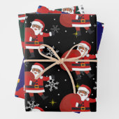 Schwarzer Weihnachtsmann mit Schneeflocken und Ste Geschenkpapier Set (Beispiel)