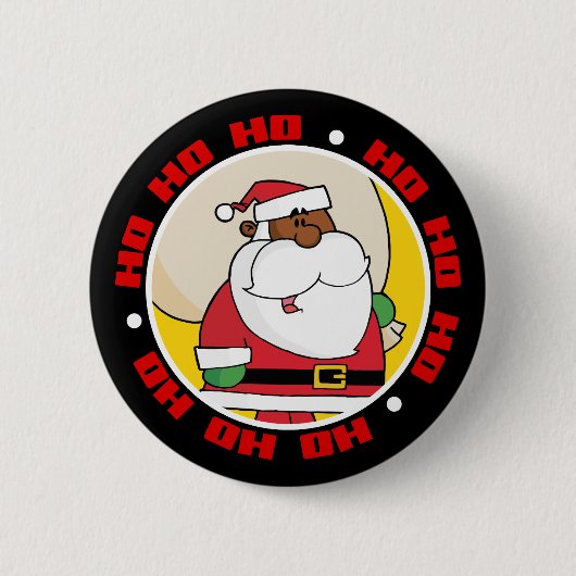 Schwarzer Weihnachtsmann mit Spielzeug-Sack Button (Vorderseite)