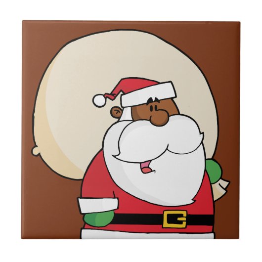 Schwarzer Weihnachtsmann mit Spielzeug-Sack Fliese (Vorderseite)