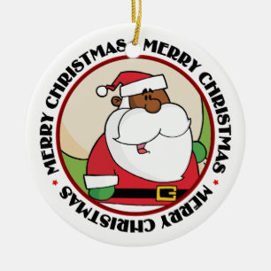 Schwarzer Weihnachtsmann mit Spielzeug-Sack Keramikornament