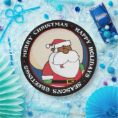 Schwarzer Weihnachtsmann mit Spielzeug-Sack Pappteller (Party)