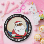 Schwarzer Weihnachtsmann mit Spielzeug-Sack Pappteller (Party)
