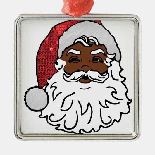 schwarzer Weihnachtsmann Silbernes Ornament (Vorne)
