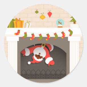Schwarzer Weihnachtsmann steckt im Kamin Runder Aufkleber