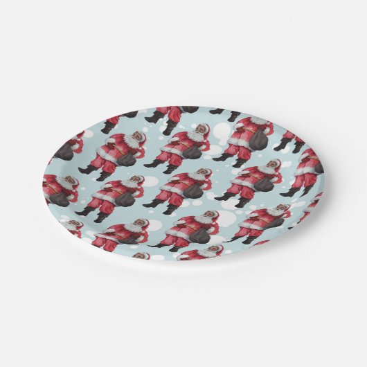 Schwarzer Weihnachtsmann-Teller Pappteller (Schrägansicht)