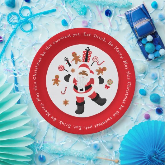 Schwarzer Weihnachtsmann. Trinken. Sei fröhlich! Pappteller (Party)