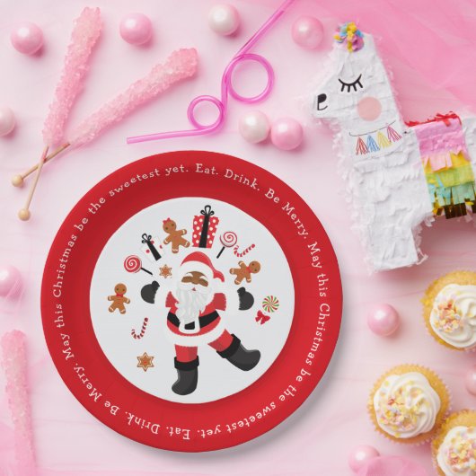 Schwarzer Weihnachtsmann. Trinken. Sei fröhlich! Pappteller (Party)