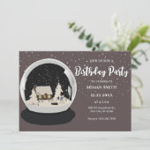 Schwarzer Weihnachtsschneeglobe Winter Geburtstag Einladung (Stehend Vorderseite)