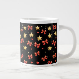 Schwarzer Weihnachtssterne- und -schleifen-Mug Jumbo-Tasse