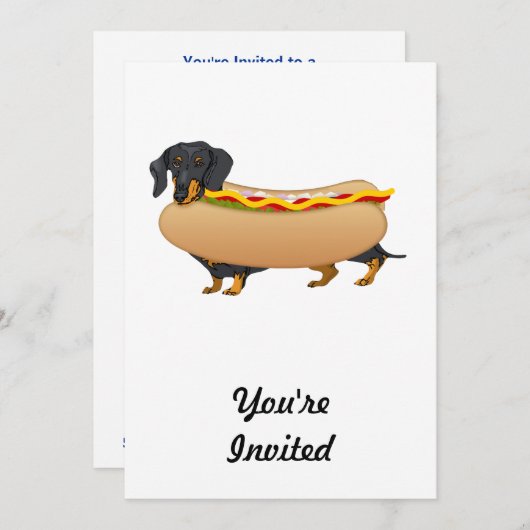 Schwarzer Weiner Hund mit allen Fixins Einladung (Vorne/Hinten)