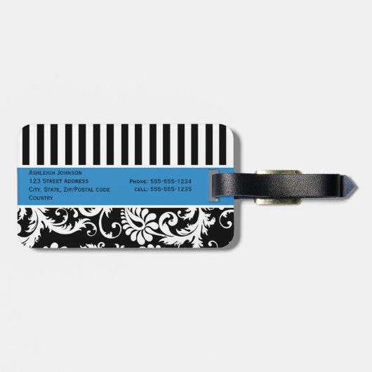 Schwarzer, weißer, blauer gestreifter gepäckanhänger (Rückseite horizontal)