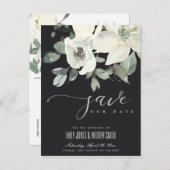 SCHWARZER, WEISSER BLUMENBUNKT SAVE THE DATE ANKÜNDIGUNGSPOSTKARTE (Vorne/Hinten)