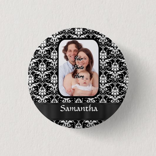 Schwarzer/weißer Damast Button (Vorderseite)