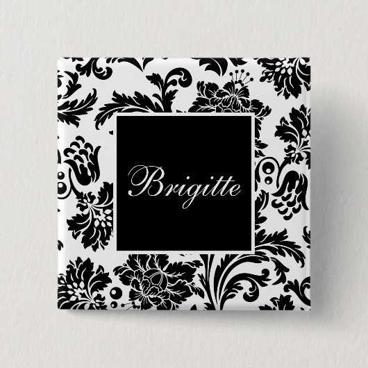 Schwarzer/weißer Damast Button (Vorderseite)