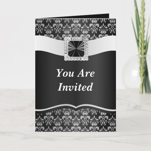 Schwarzer/weißer Damast Einladung (Vorderseite)