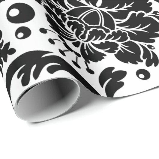Schwarzer/weißer Damast Geschenkpapier (Rolleneckpunkt)