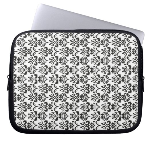 Schwarzer/weißer Damast Laptopschutzhülle (Vorderseite)