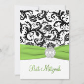 Schwarzer, weißer Damast mit Limonem DRUCKBON Einladung (Vorderseite)