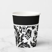 Schwarzer/weißer Damast Pappbecher (Rückseite)