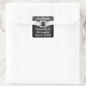 Schwarzer/weißer Damast Quadratischer Aufkleber (Tasche)