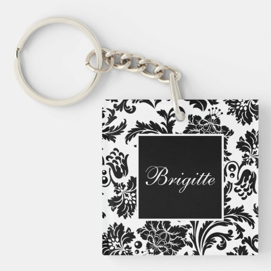 Schwarzer/weißer Damast Schlüsselanhänger (Vorderseite)