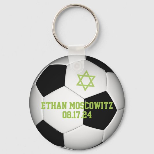 Schwarzer, weißer Fußball Ball Bar Mitzvah Schlüsselanhänger (Vorderseite)