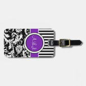 Schwarzer, weißer, lila gestreifter gepäckanhänger (Vorderseite horizontal)