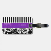 Schwarzer, weißer, lila gestreifter gepäckanhänger (Rückseite horizontal)