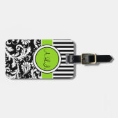 Schwarzer, weißer, Limoner gestreifter Gepäckanhänger (Vorderseite horizontal)