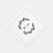Schwarzer Weißer Lorbeerkranz Monogramm Hochzeit Serviette (Ecke)