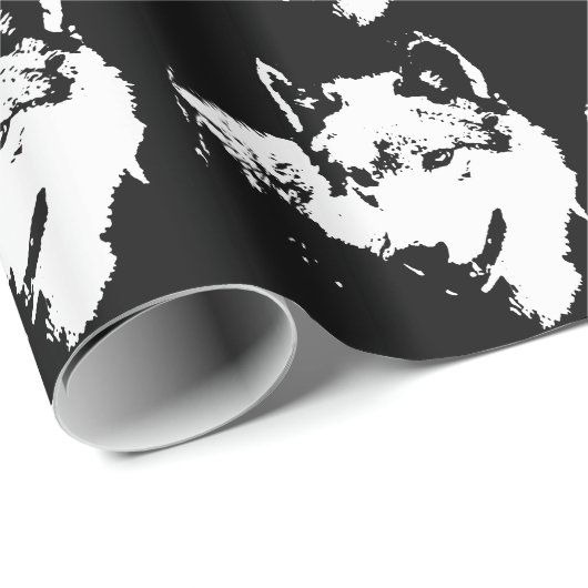 Schwarzer & weißer Pop Art Grau Wolf Geschenkpapier (Rolleneckpunkt)