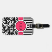 Schwarzer, weißer, rosa gestreifter gepäckanhänger (Vorderseite horizontal)